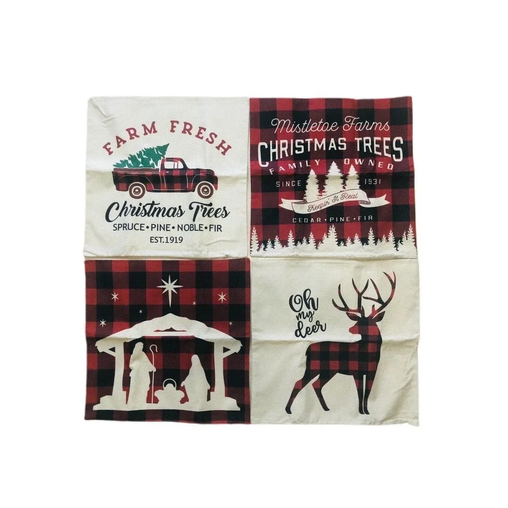 4X Christmas Cushion Cover Pillow Case Cotton Linen Home Sofa Bedroom Home Decor
